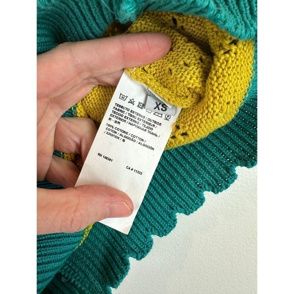 NWT PINKO Teal and Mustard Knit Short Sleeve Sweater Top XS - Picture 7 of 9
